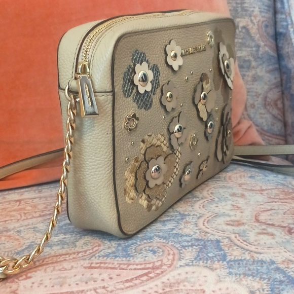 Michael Kors Jet Set Floral Embellished Leather Crossbody Bag - Picture 3 of 9